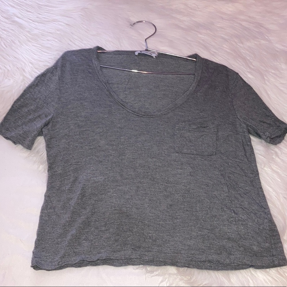 T Alexander Wang Cropped Gray Pocket Tee